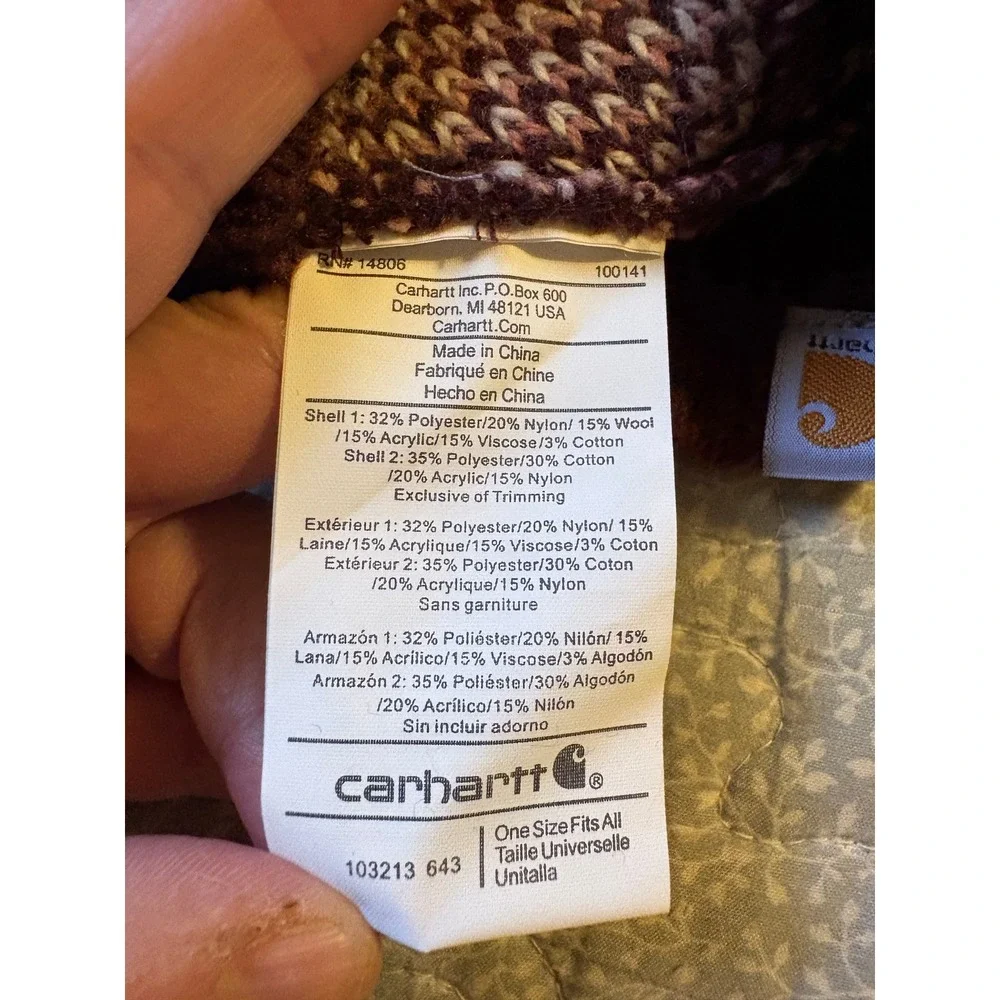 Carhartt Beanie Women OS Burgundy Excellent Fair Isle Knit Wool Blend Hat